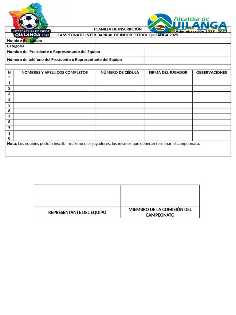Inscripción Campeonato Indor-Fútbol 2025 | PDF