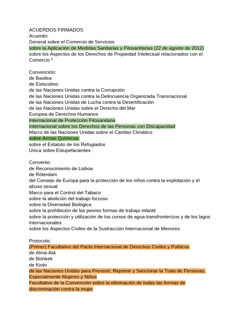 Acuerdos y Tratados Internacionales Clave | PDF