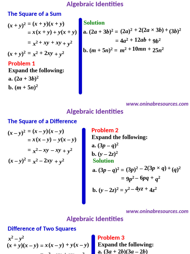 Fundamental Algebraic Identities | PDF | Algebra | Mathematics