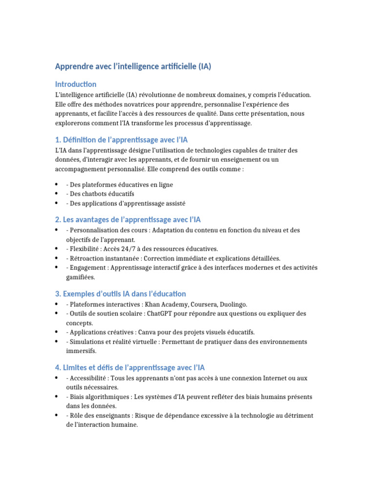 Apprentissage innovant avec l'IA | PDF | Intelligence artificielle ...
