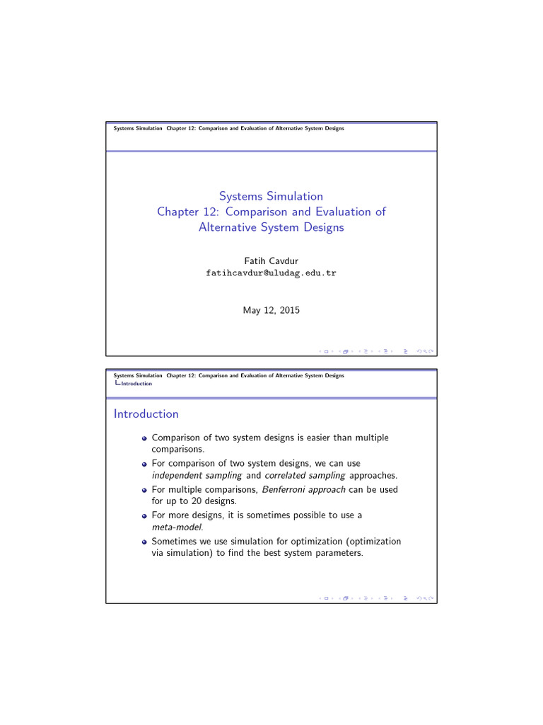 Comparing Alternative System Designs | PDF | Confidence Interval ...
