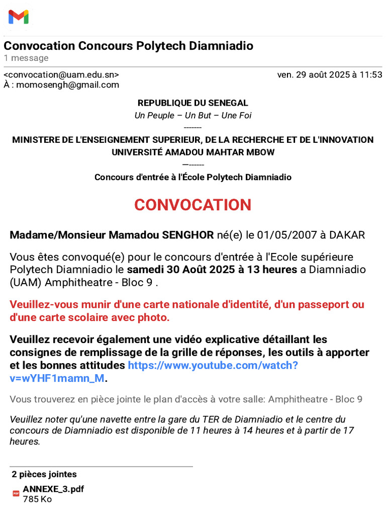 Convocation Concours Polytech 2025 | PDF