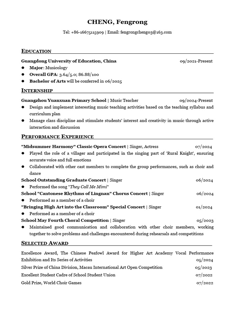 Musicology Student & Performer Profile | PDF