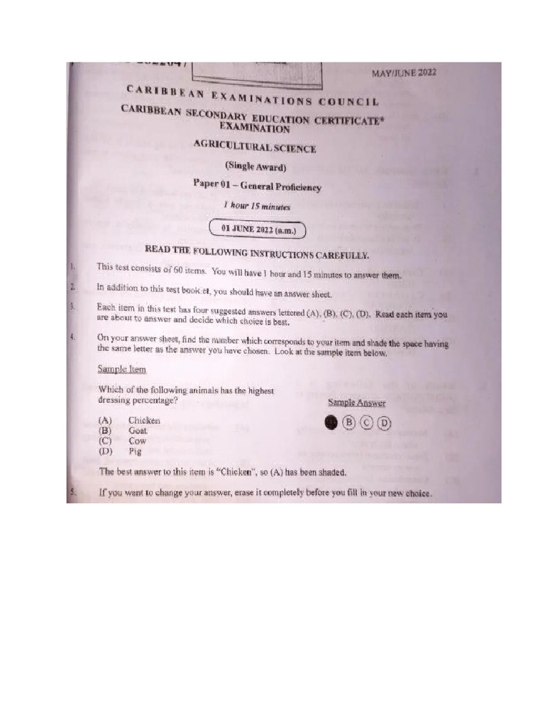 Agricultural Science Csec Paper 1 2022 | PDF