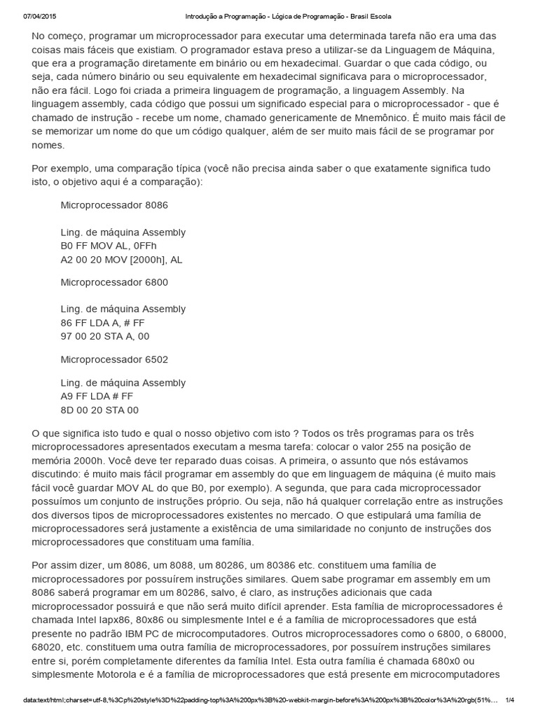 Introdução a Programação - Lógica de Programação - Brasil Escola | PDF ...