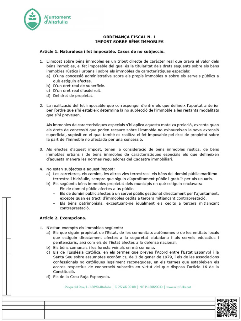 Impost Sobre Béns Immobles (IBI) Altafulla | PDF