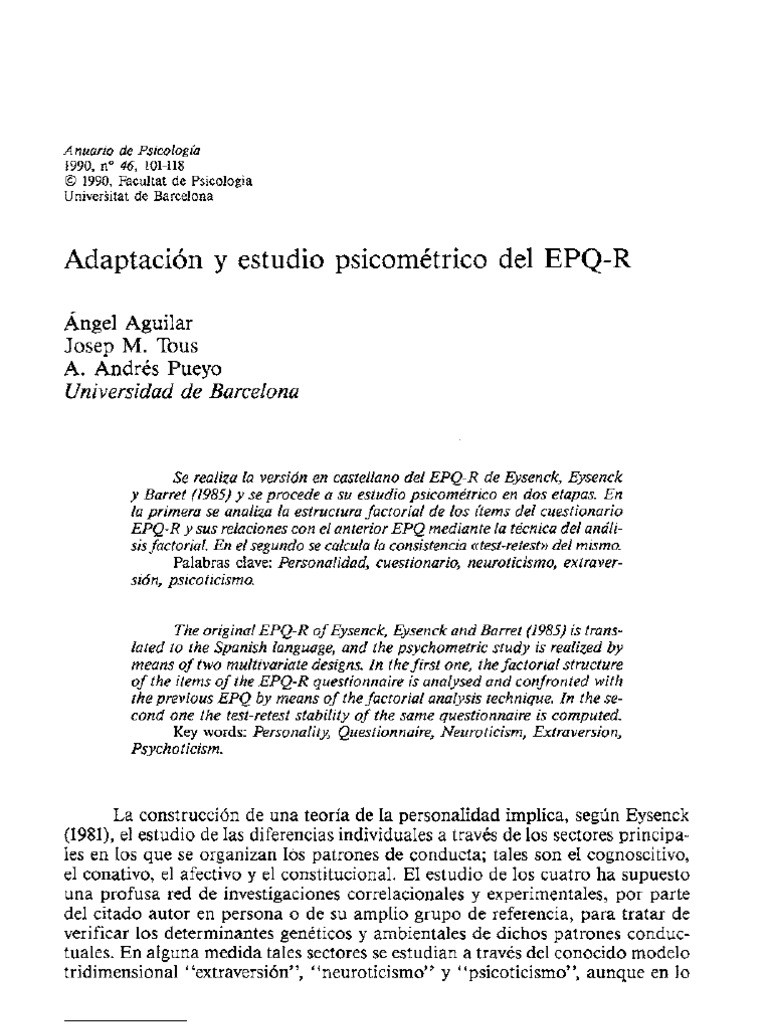 Epq R | PDF | Sicología | Ciencias del comportamiento