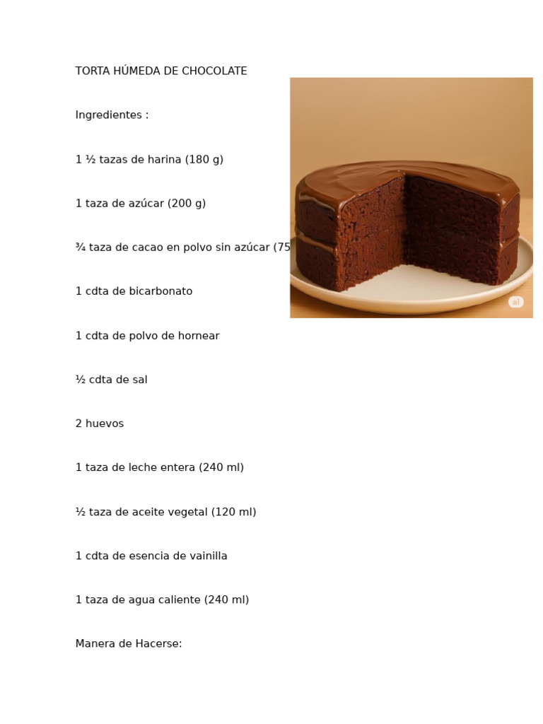 Torta Húmeda de Chocolate Fácil | PDF