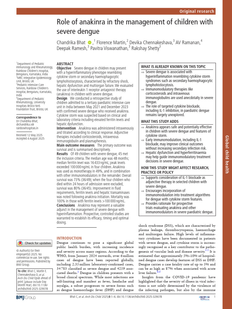 Anakinra for Severe Dengue in Children | PDF | Alanine Transaminase ...