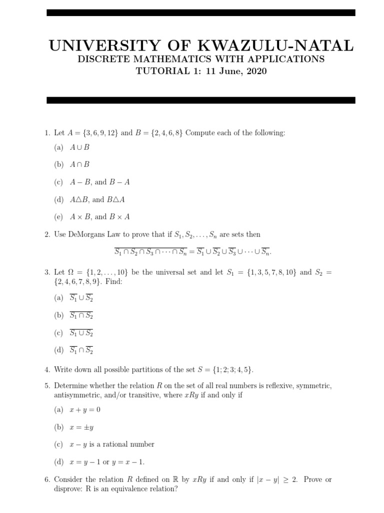 Discrete Mathematics Tutorial Exercises | PDF