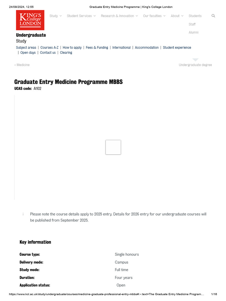 Graduate Entry Medicine Programme - King's College London | PDF ...