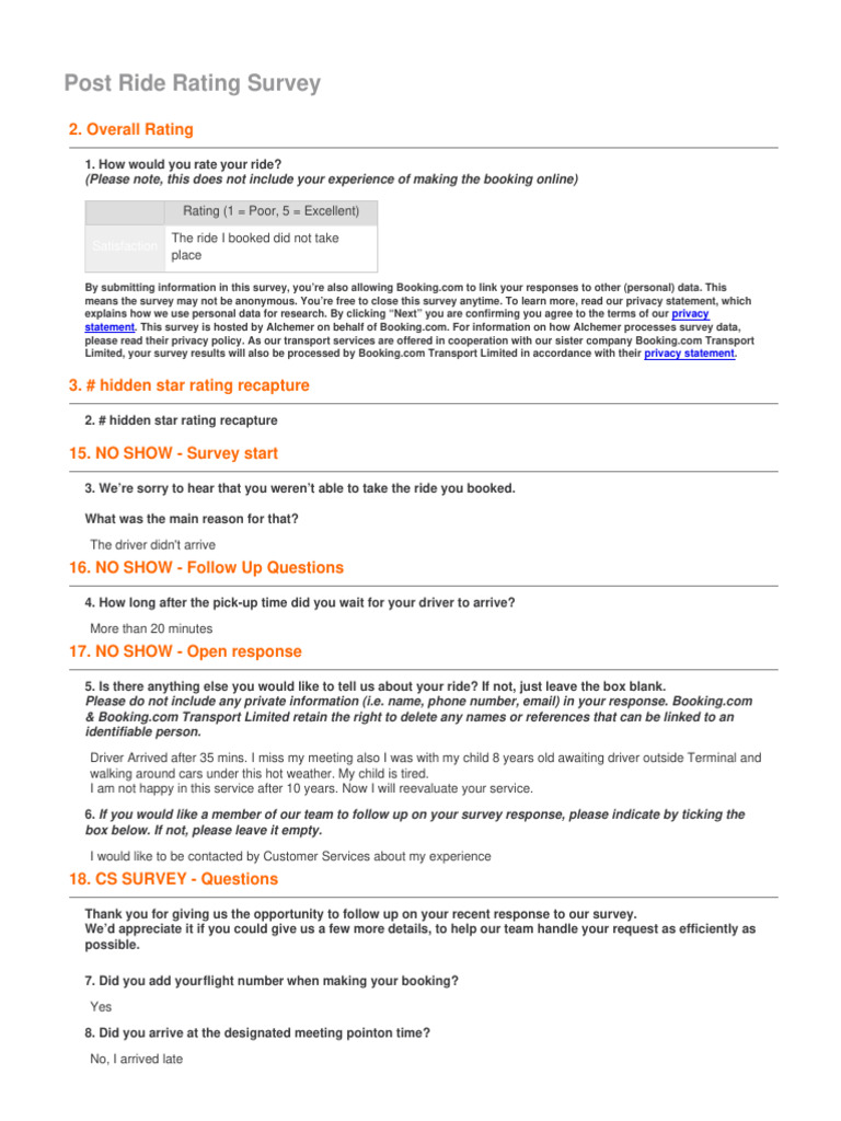 Post Ride Satisfaction Survey | PDF