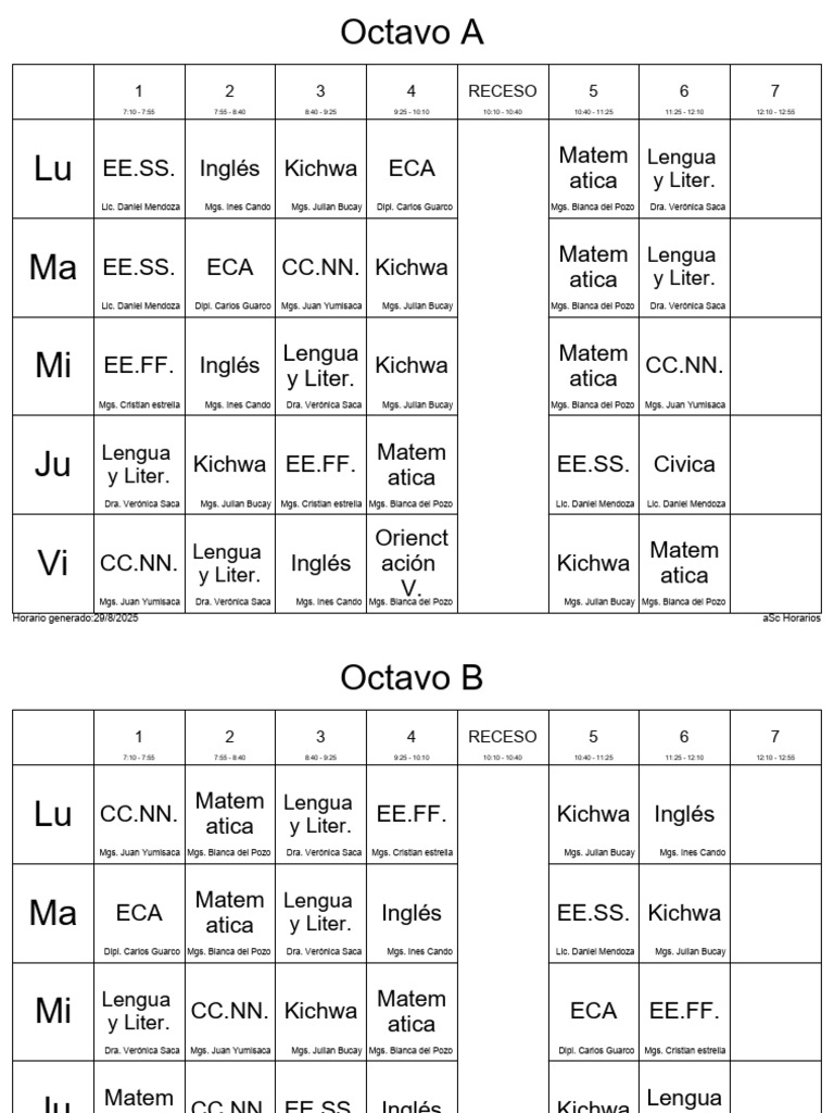 10 Horario Por Cursos Oficial 2025 - 2026 | PDF | Familias de idiomas