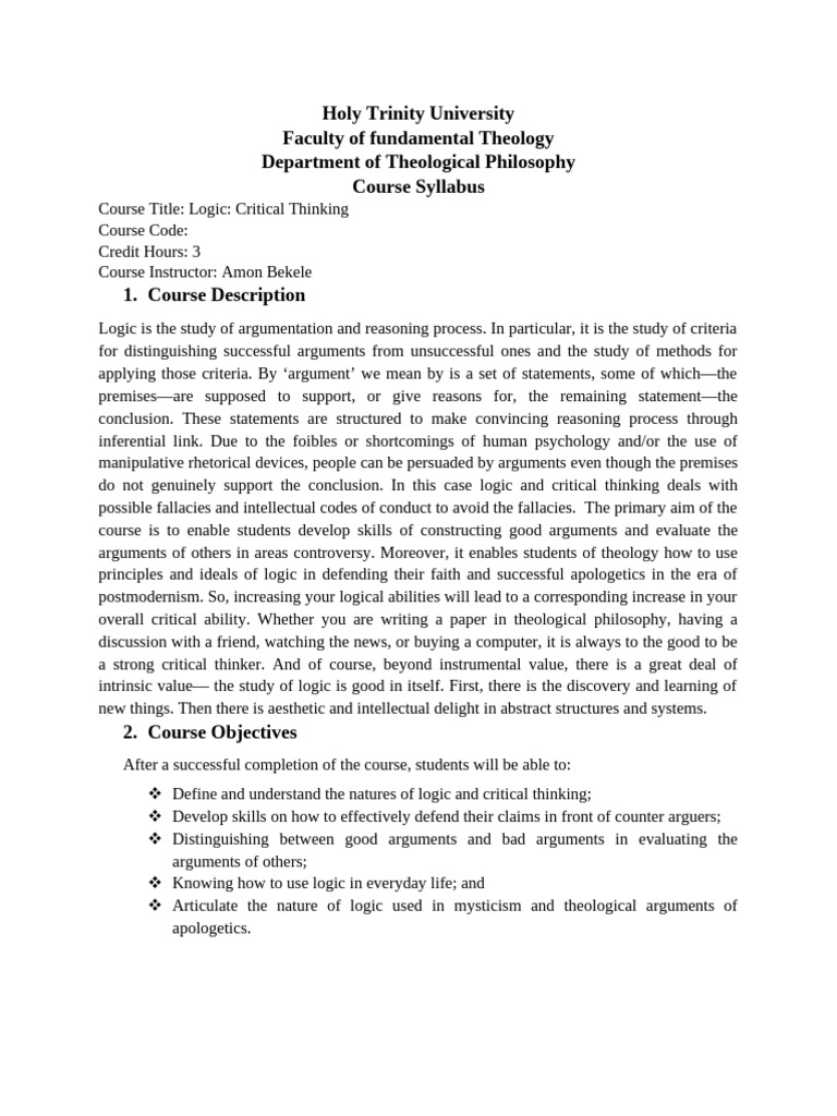 Logic and Critical Thinking Syllabus | PDF | Logic | Argument