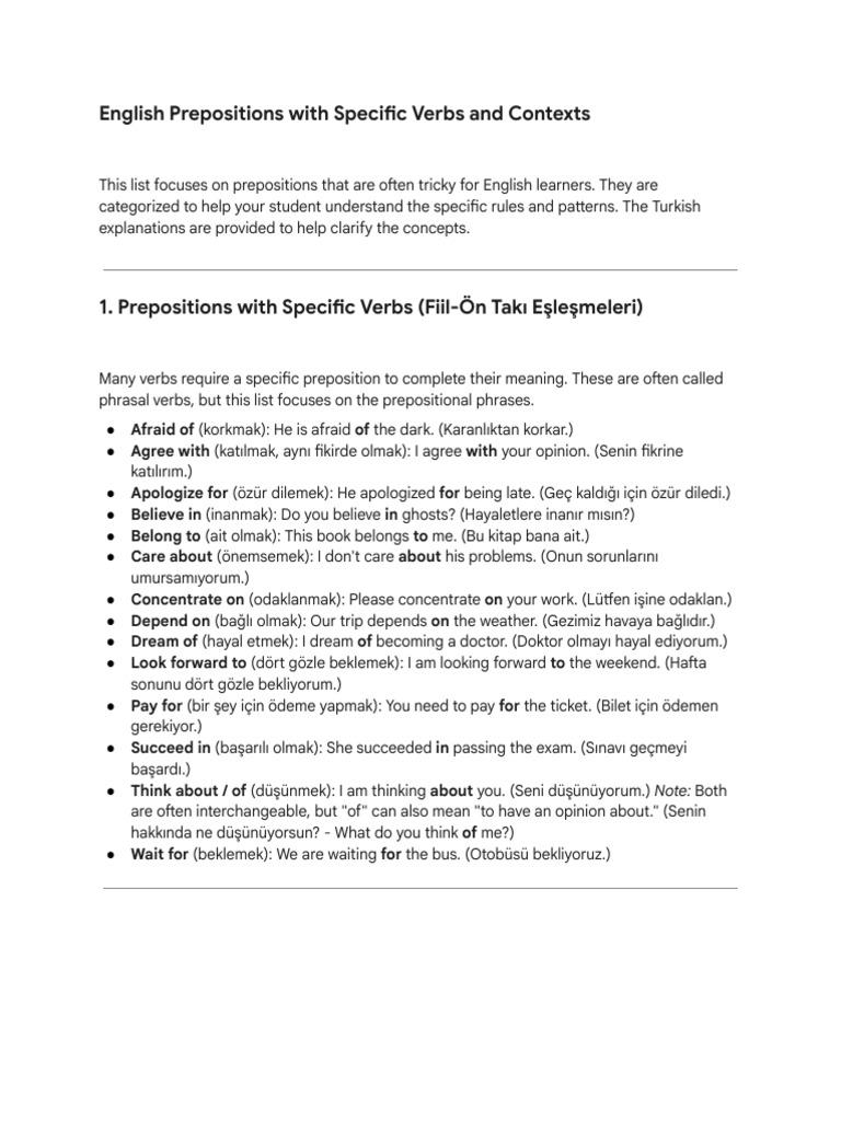 Prepositions Exceptions | PDF