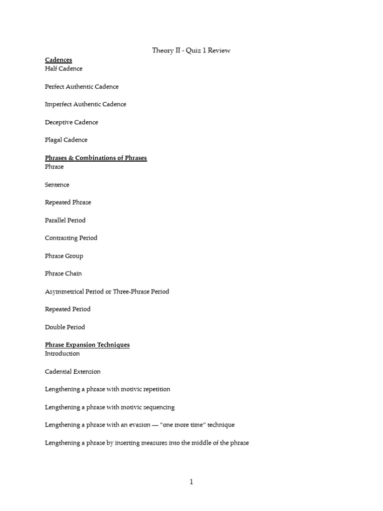 Music Theory II: Cadences & Phrases Review | PDF | Compositions ...