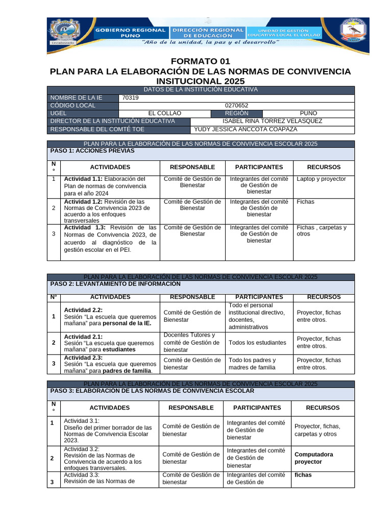 Plan de Elaboración de Normas de Convivencia 2025 | PDF