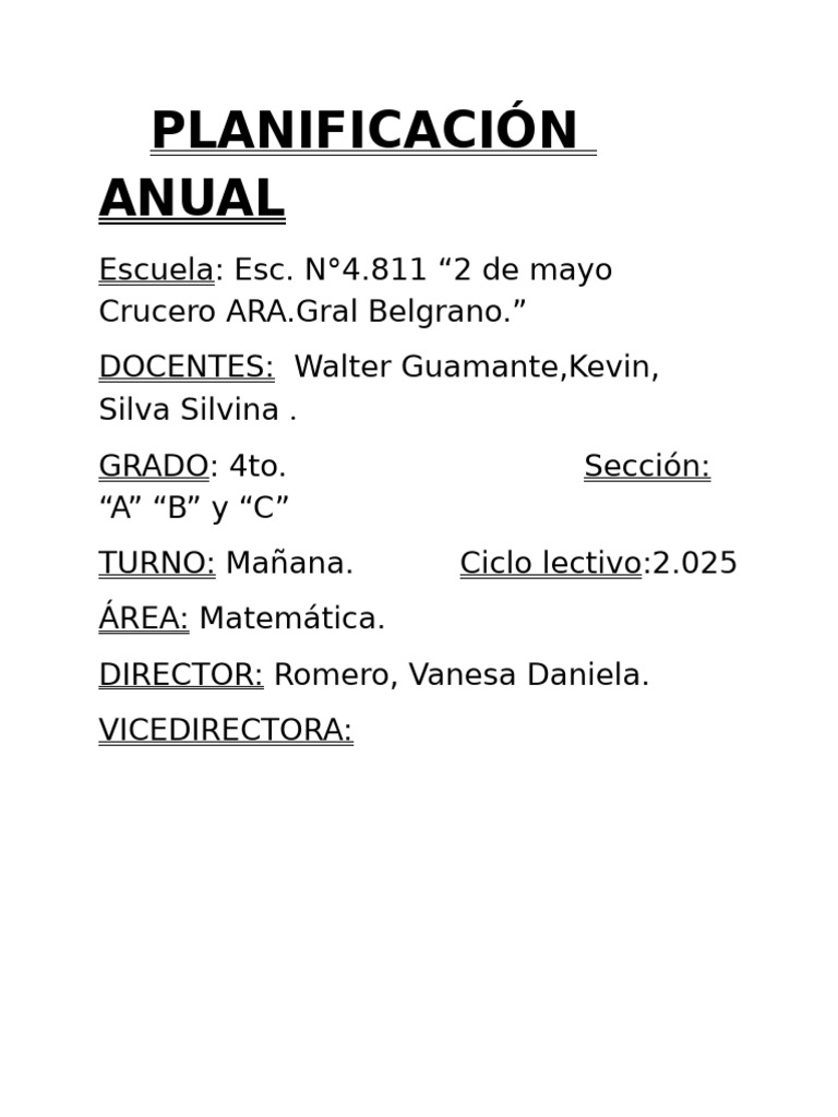 Plan Anual de Matemática 4to Grado | PDF | Números | Geometría