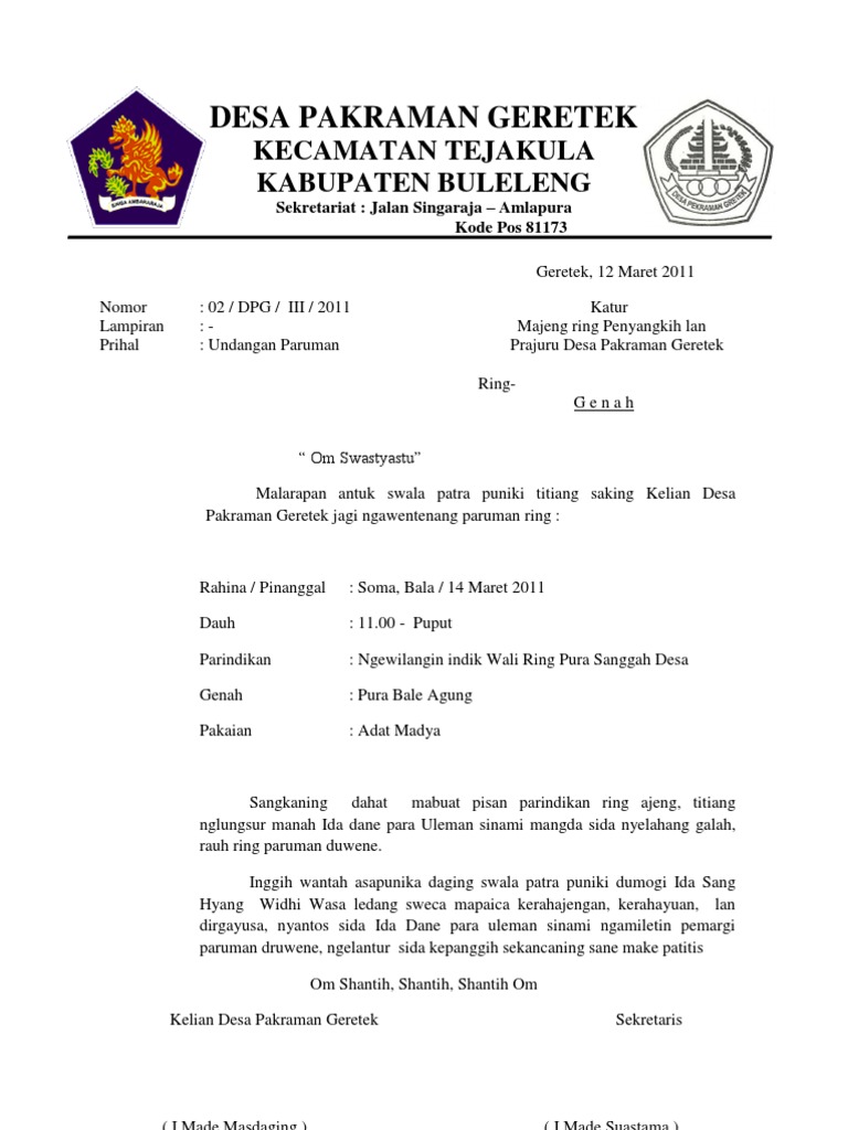 Contoh Surat Resmi Bahasa Bali Contoh Resource
