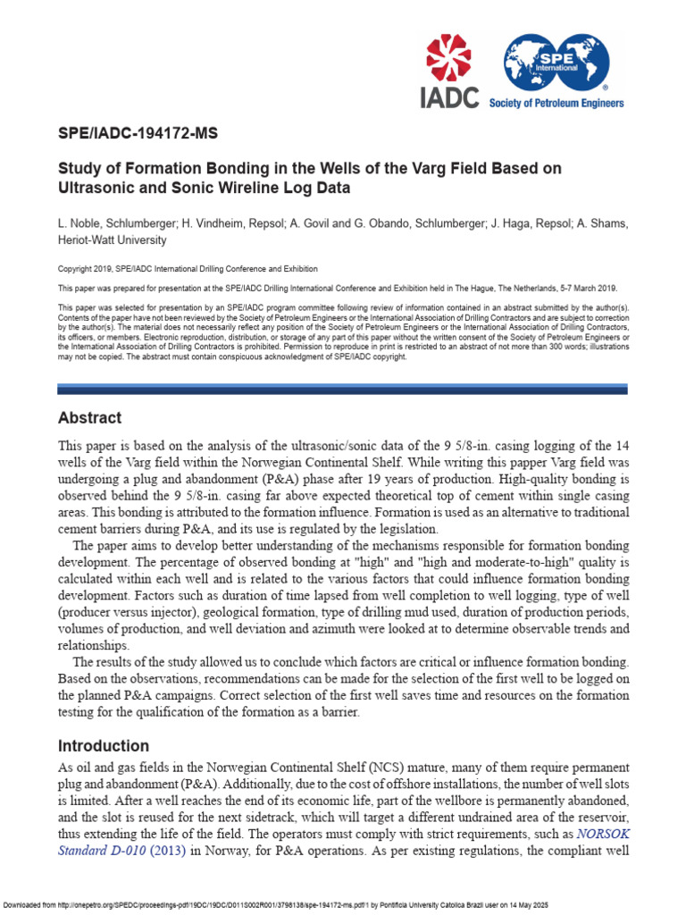 Study of Formation Bonding in The Wells of The Varg Field Based On ...