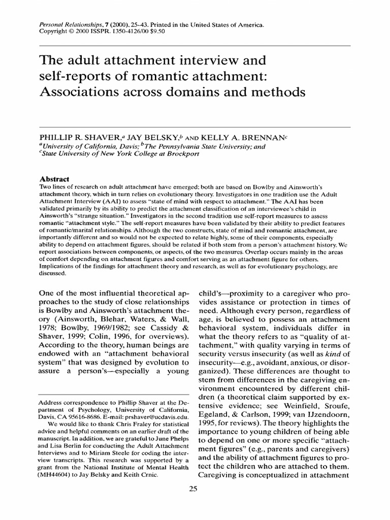 Adult Attachment: AAI vs. Self-Reports | PDF | Attachment Theory ...