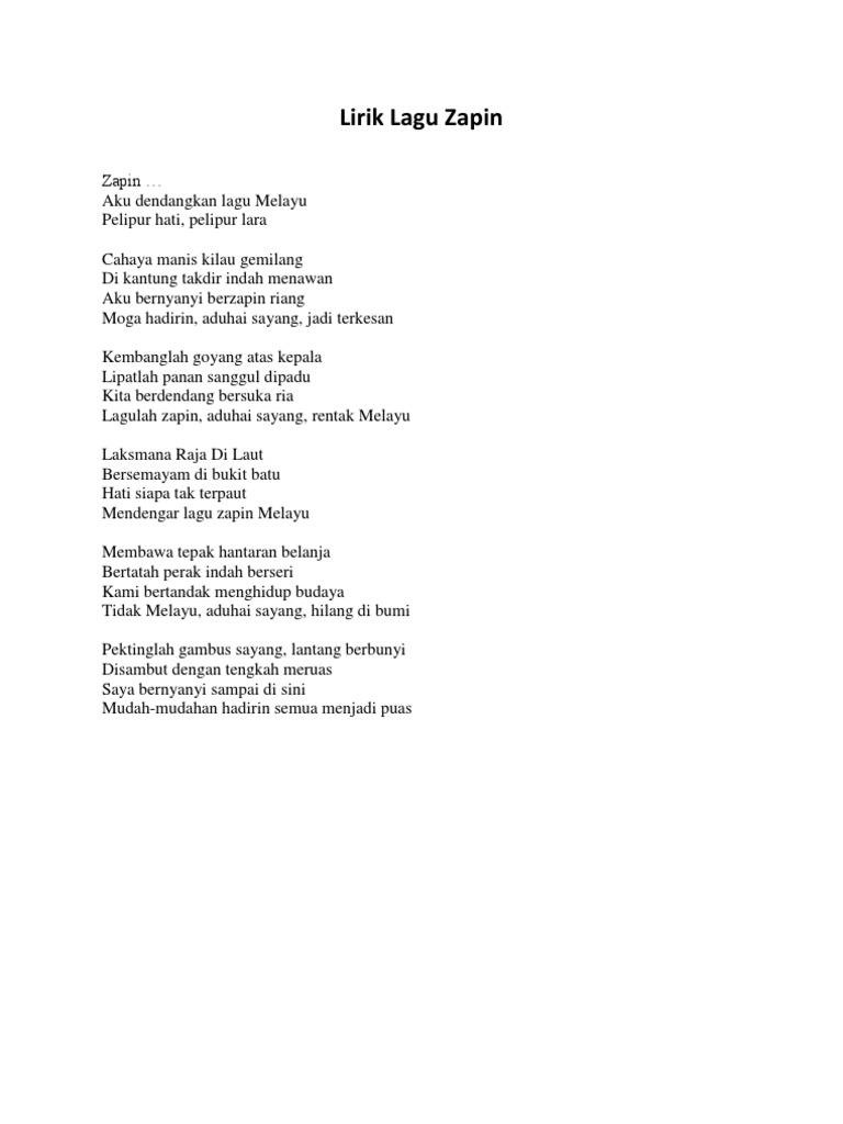 Lirik Lagu Zapin