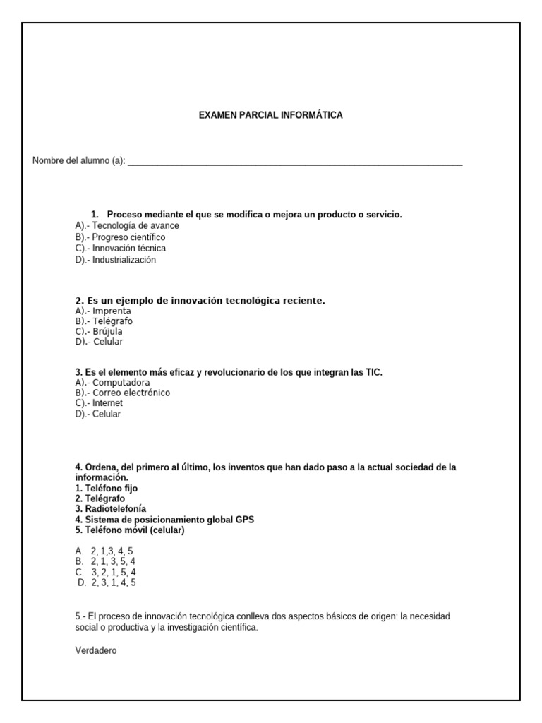 Examen Parcial de Informática: Innovación y TIC | PDF