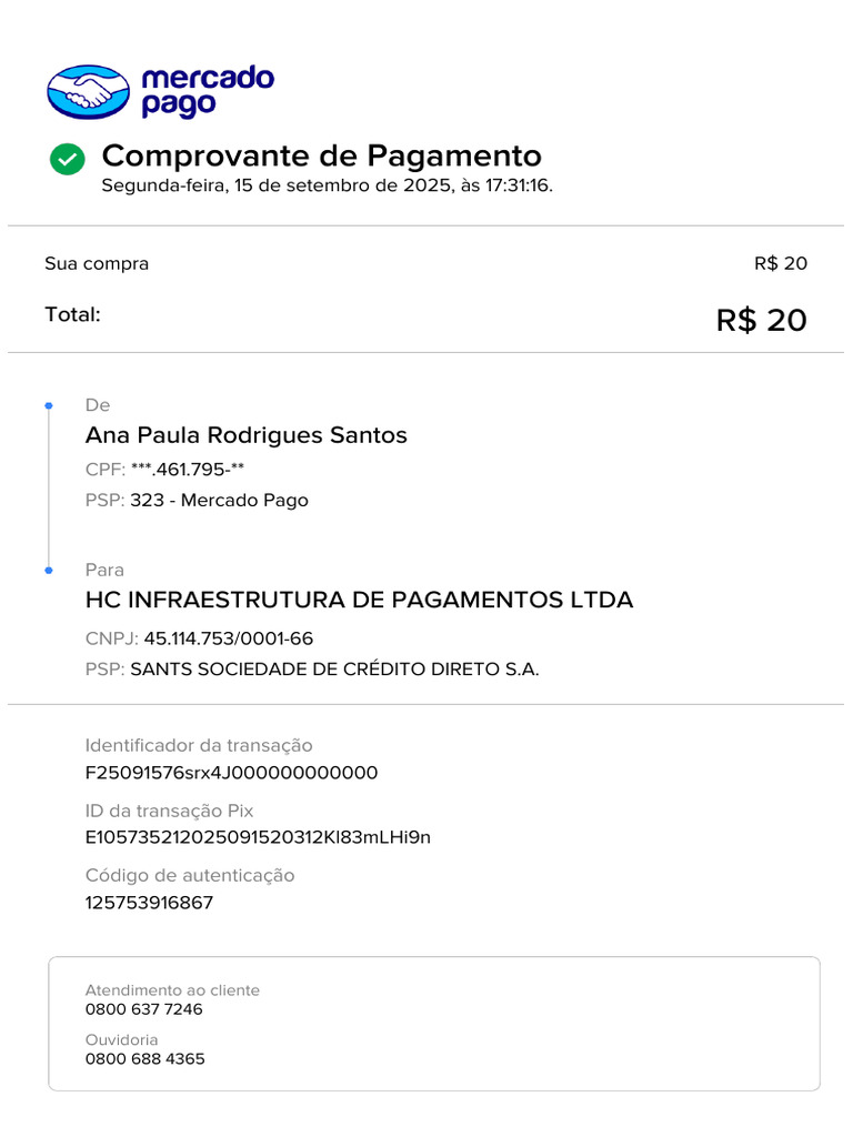 Comprovante de Pagamento - CNPJ 45.114.753/0001-66 | PDF