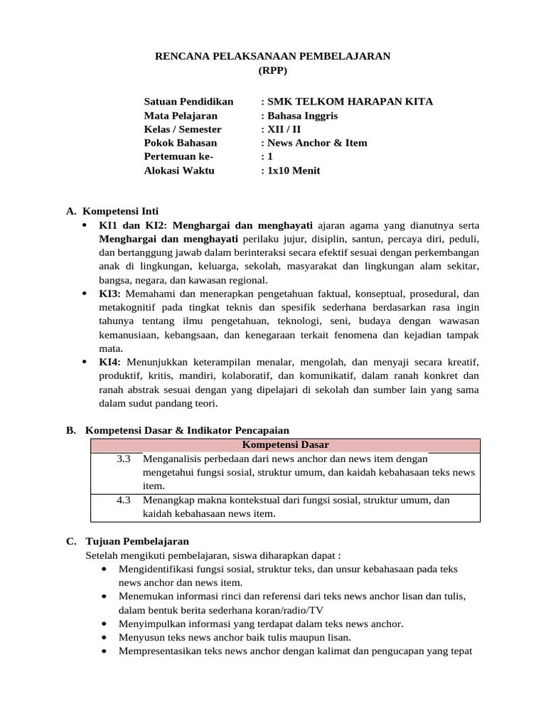 RPP Tes Mikro Teaching | PDF