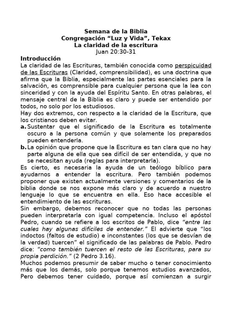 Claridad de las Escrituras en la Biblia | PDF | Biblia | Oración
