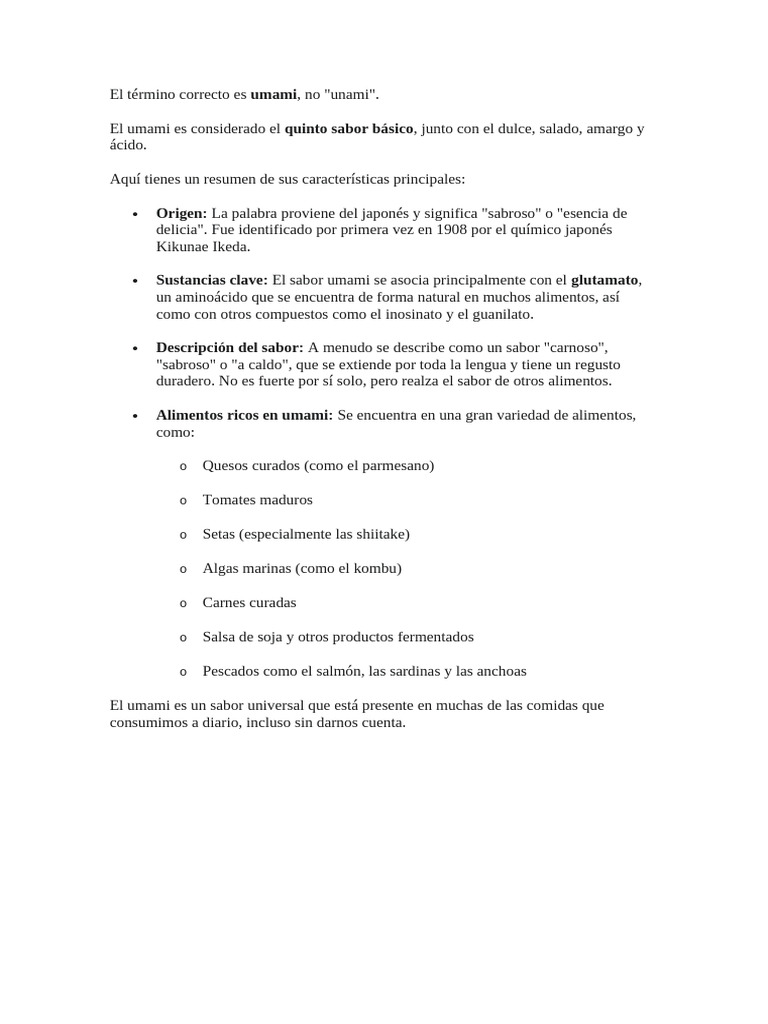 Todo sobre el sabor umami | PDF