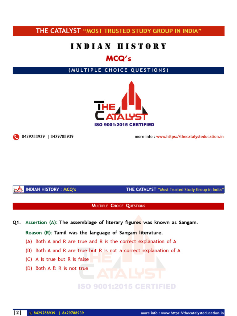 Indian History MCQs for Study Groups | PDF | South India | Tamils