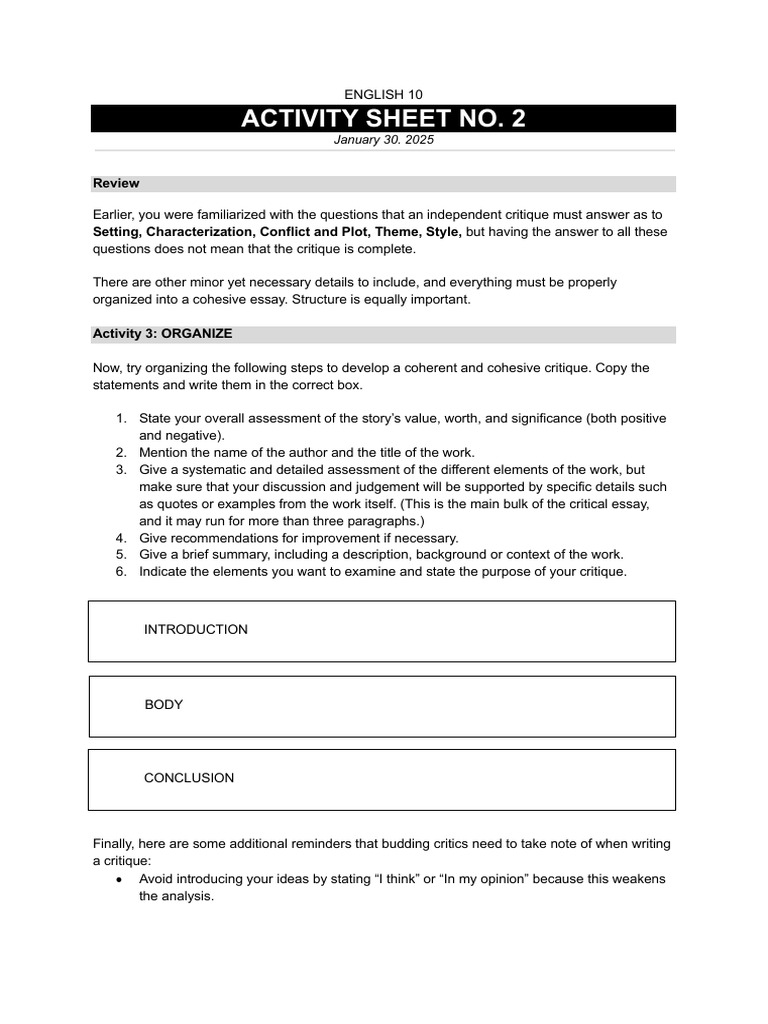 Activity Sheet No. 2 (013025) | PDF | Essays