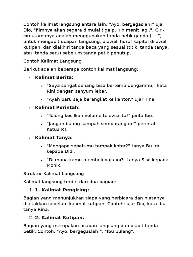 Kalimat Langsung Dan Tidak Langsung Pdf