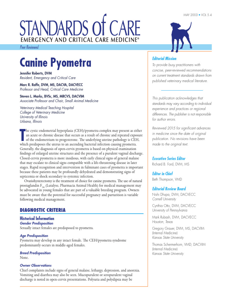 Jennifer Roberts. Canine Pyometra. Standards-Of-care | PDF | Medical ...