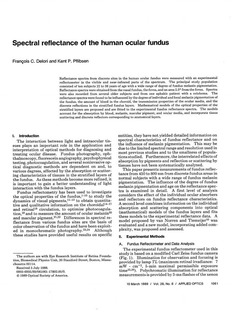 Spectral Reflectance of The Human Ocular Fundus | PDF | Optics | Human Eye