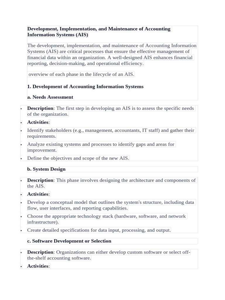 Accounting Information Systems Lifecycle | PDF | Internal Control | Audit