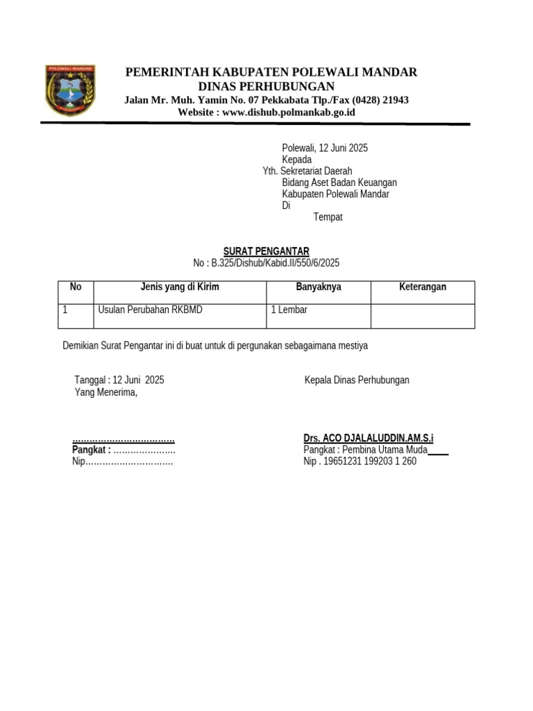 Surat Pengantar Usulan RKBMD 2025 | PDF
