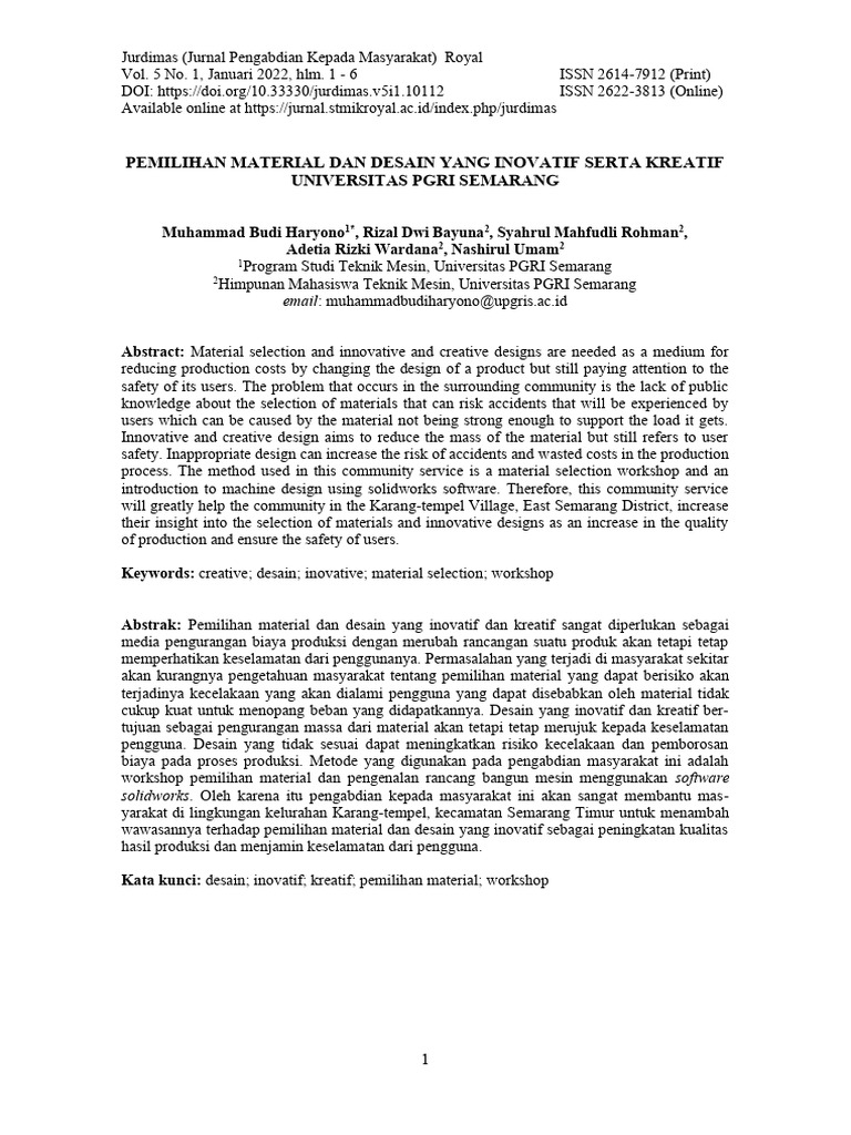 Pemilihan Material dan Desain Inovatif | PDF