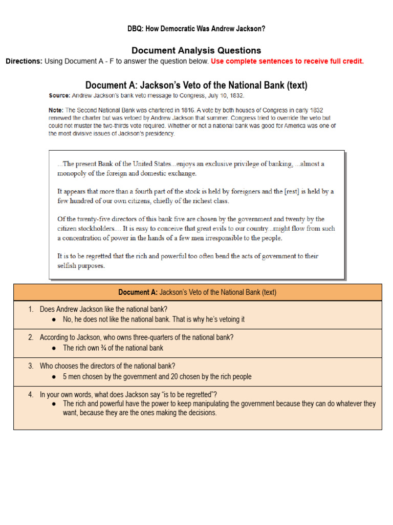 Analyzing Jackson's Democratic Ideals | PDF | Native Americans In The ...