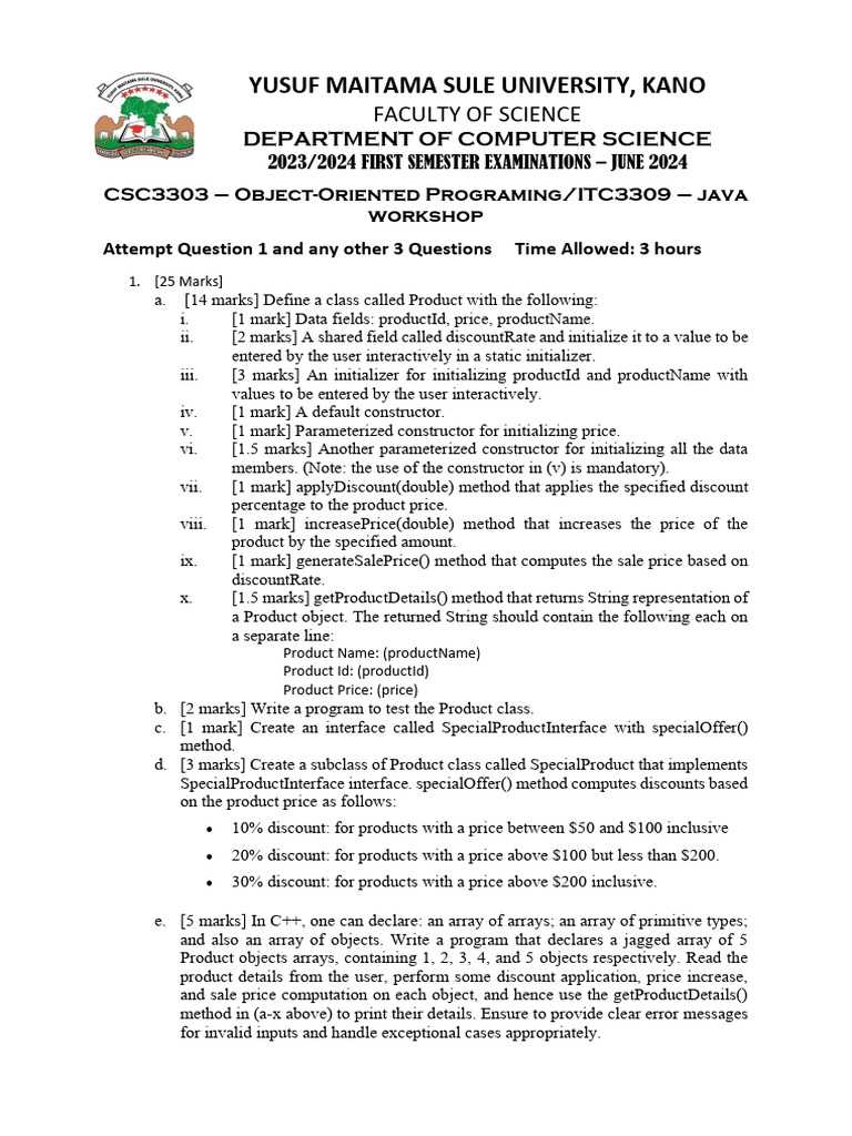 Java Object-Oriented Programming Exam 2024 | PDF | Method (Computer ...