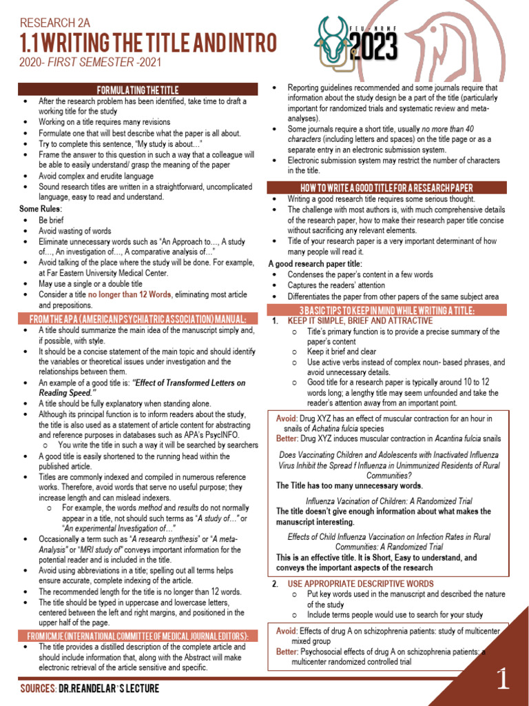 Crafting Effective Research Titles | PDF | Influenza | Word