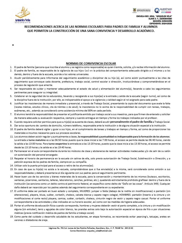 Normas de Convivencia Escolar 2024-2025 | PDF | Trabajo Social | Escuelas