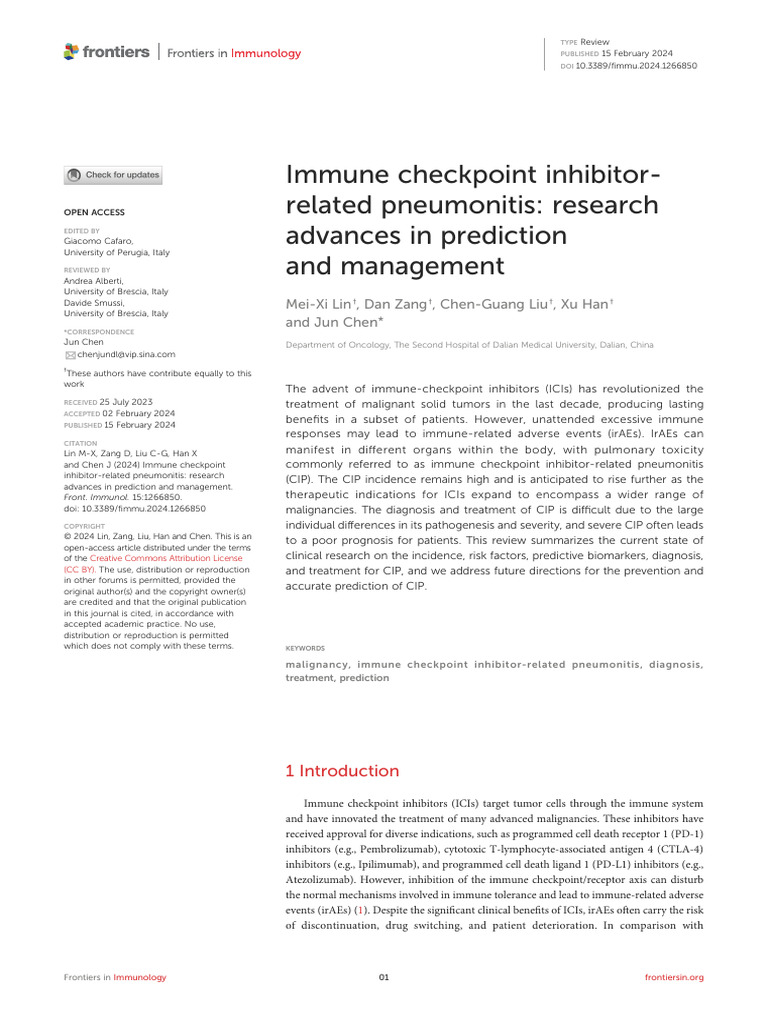 Advances in Immune Checkpoint Pneumonitis | PDF | Immunotherapy | Pneumonia