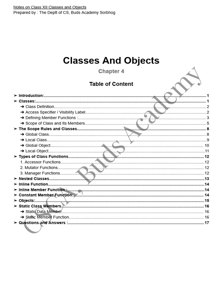 Class XII Guide to C++ Classes and Objects | PDF | Class (Computer ...