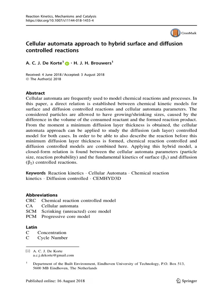 Cellular Automata Approach To Hybrid Surface and D | PDF | Reaction ...