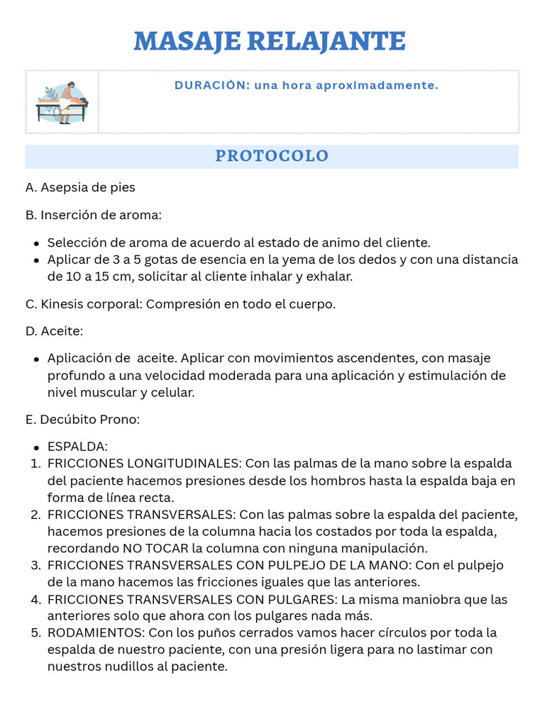 Protocolo de Masaje Relajante Completo | PDF | Mano | Masaje
