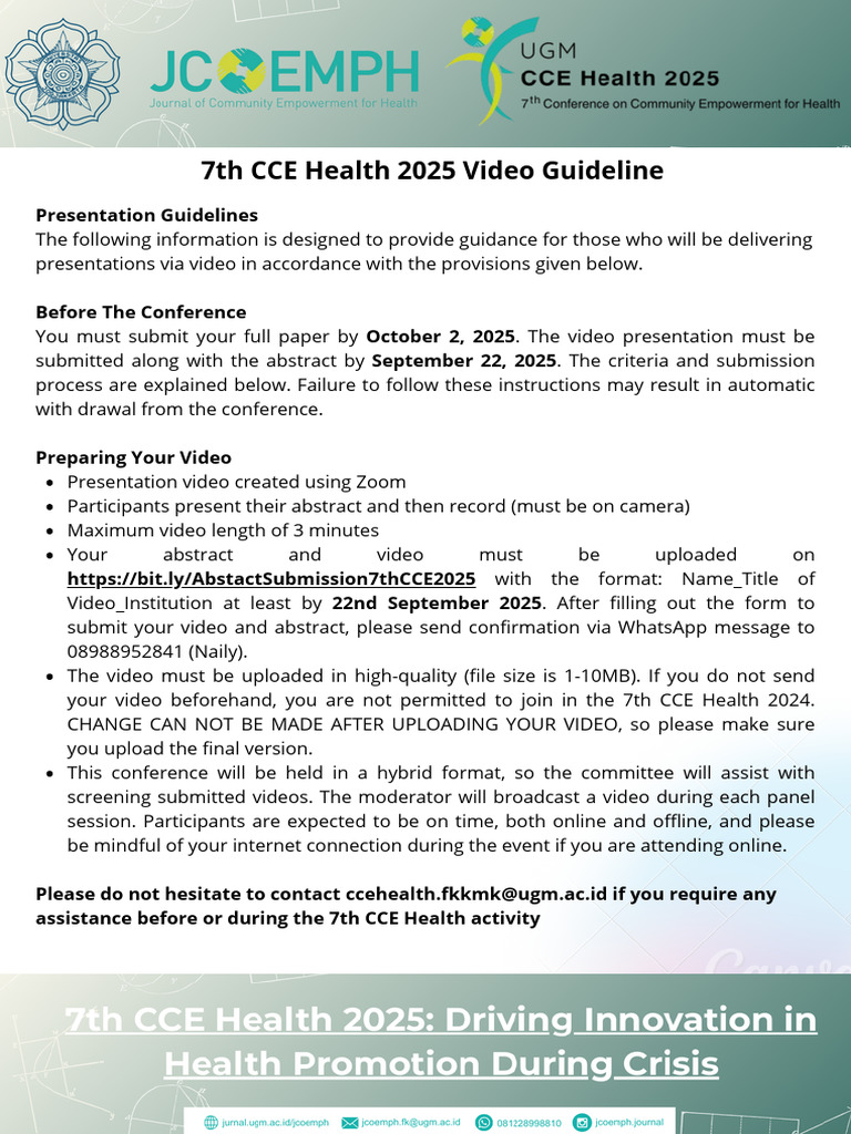 7th CCE Health 2025 Video Guidelines | PDF