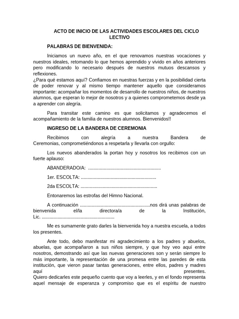 Acto de Inicio de Las Actividades Escolares Del Ciclo Lectivo | PDF