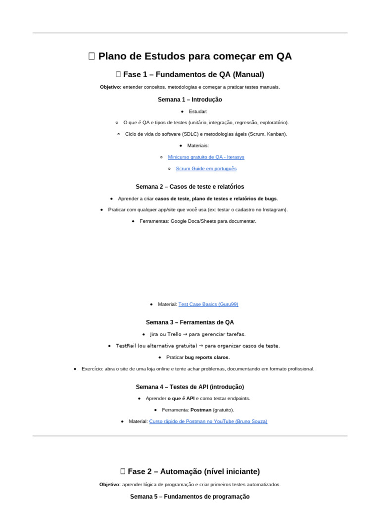 Fundamentos de QA: Plano de Estudos | PDF | Script Java | Python ...